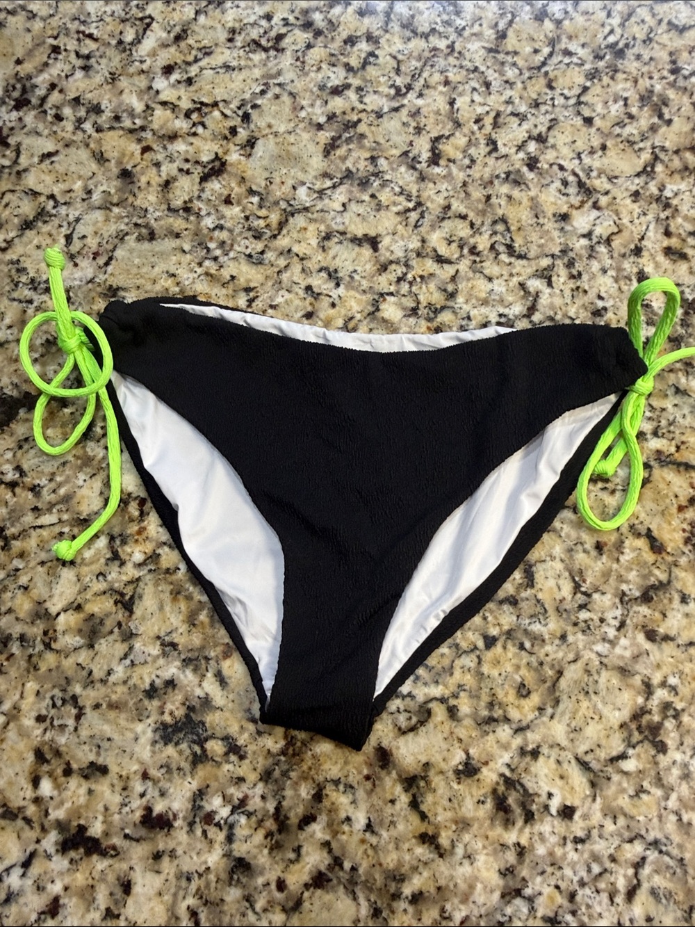 Black Bikini Bottom with it Neon Green Side Ties - Women Swim  new without tags